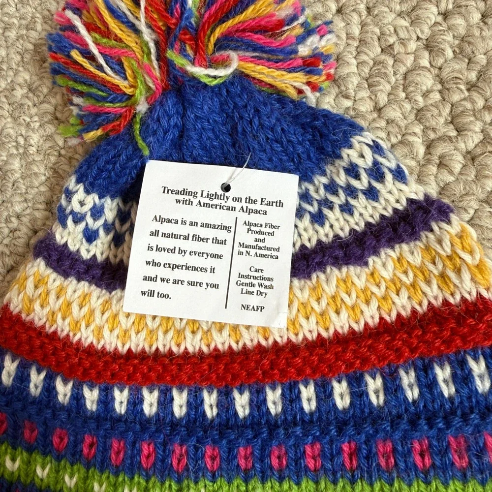 Moonlight Rose Alpacas Kids Rainbow Stripe Knit Hat and Mitten‎ Set Made in USA